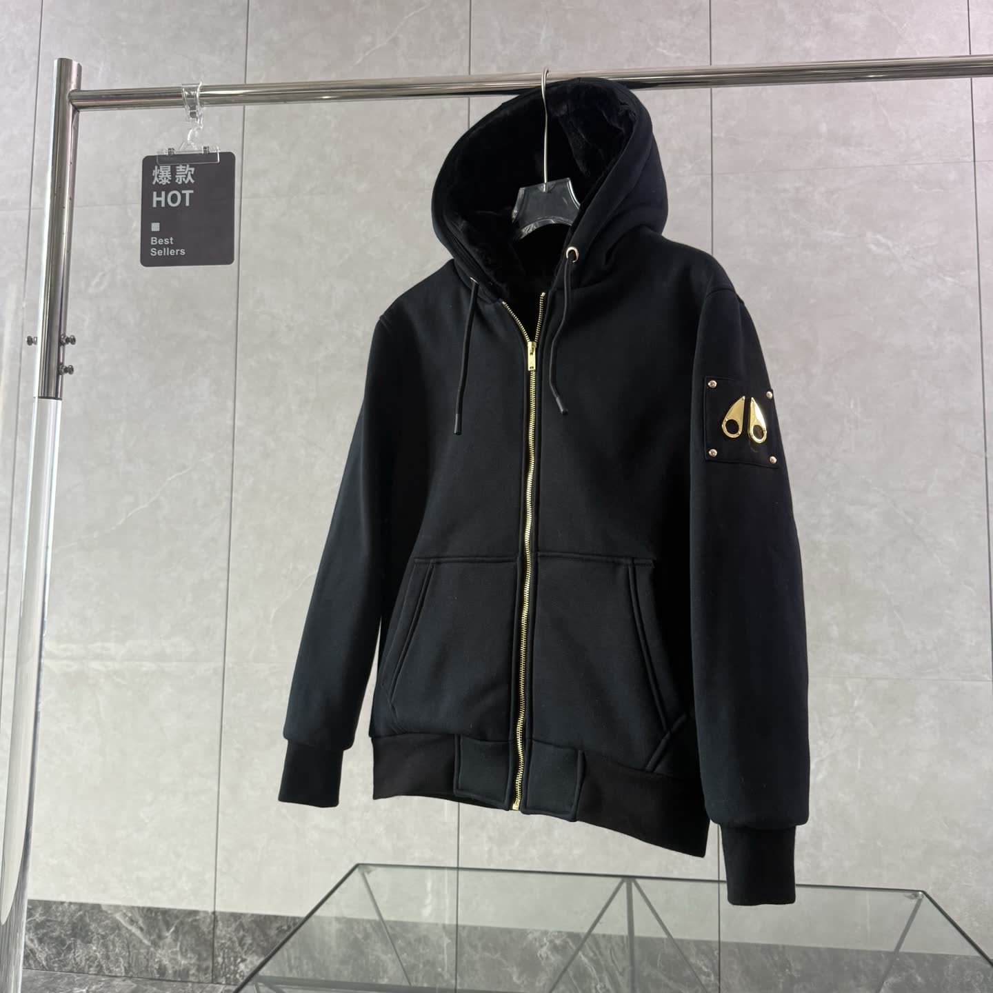 Moose Knuckles Shearling-Lined Zip Hoodie Moose Knuckles Shearling-Lined Zip Hoodie